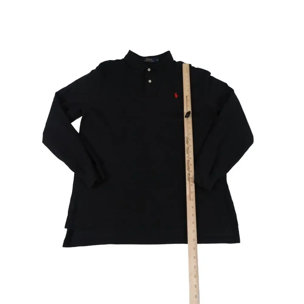 Ralph Lauren Cotton Long Sleeve Black Red Pony Golf Polo Shirt Men's Large